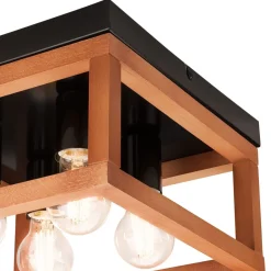 Lamkur Deckenleuchte eckig Rustikal Schwarz B: 30 cm Holz Metall< Deckenleuchten|Flurlampen