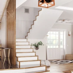 Lamkur Deckenleuchte eckig Rustikal Schwarz B: 30 cm Holz Metall< Deckenleuchten|Flurlampen