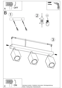 Sollux Deckenleuchte 3-flammig 45 cm lang Holz GU10 BASILEA< Holzlampen|Moderne Lampen