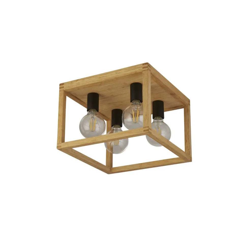 Searchlight Deckenleuchte 4-flammig Natur Schwarz E27 Holz Metall< Deckenleuchten|Flurlampen