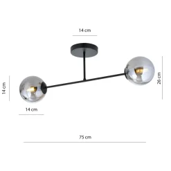 Emibig Deckenleuchte Glas Metall Grau Schwarz 55 cm 2x E14< Deckenleuchten|Flurlampen
