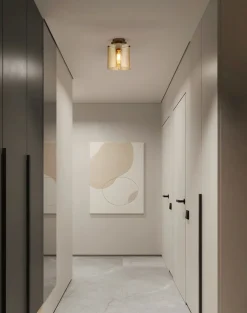 Flurlampen|Wohnzimmerlampen*Searchlight Deckenleuchte Glas Metall in Mokka Bernstein L:22 cm