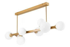 Lamkur Deckenleuchte Glas Metall 102 cm lang Gold Weiß 8x G9< Deckenleuchten|Bürolampen