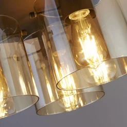 Flurlampen|Wohnzimmerlampen*Searchlight Deckenleuchte Glas Metall in Mokka Bernstein 3-flammig