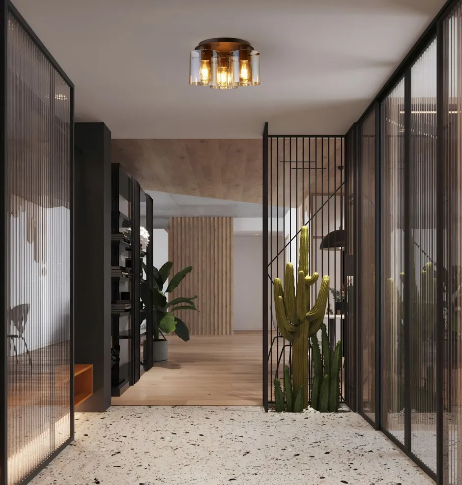 Flurlampen|Wohnzimmerlampen*Searchlight Deckenleuchte Glas Metall in Mokka Bernstein 3-flammig