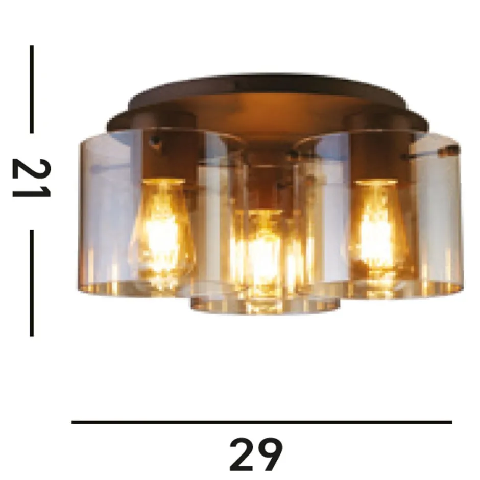 Flurlampen|Wohnzimmerlampen*Searchlight Deckenleuchte Glas Metall in Mokka Bernstein 3-flammig