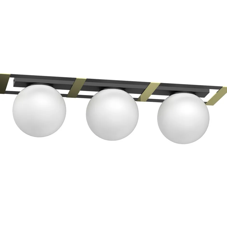 Luminex Deckenleuchte Glaskugeln Schwarz Weiß Gold E27 L:70 cm< Deckenleuchten|Badezimmer Lampe