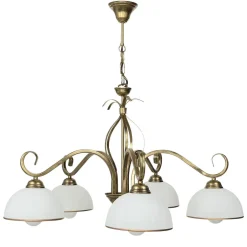 Hängelampen|Esszimmer Lampen*Emibig Deckenleuchte Gold Antik Weiß Glasschirm 5-flammig