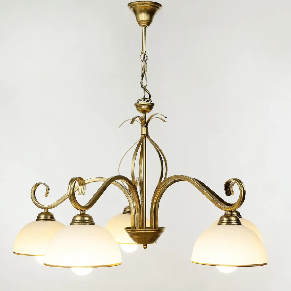 Hängelampen|Esszimmer Lampen*Emibig Deckenleuchte Gold Antik Weiß Glasschirm 5-flammig