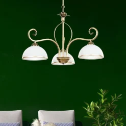 Emibig Deckenleuchte Gold Antik Weiß Glasschirm 3-flammig< Hängelampen|Esszimmer Lampen