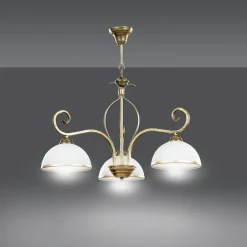 Emibig Deckenleuchte Gold Antik Weiß Glasschirm 3-flammig< Hängelampen|Esszimmer Lampen