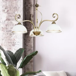 Emibig Deckenleuchte Gold Antik Weiß Glasschirm 3-flammig< Hängelampen|Esszimmer Lampen