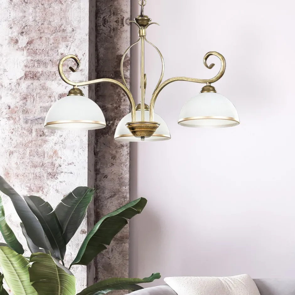 Emibig Deckenleuchte Gold Antik Weiß Glasschirm 3-flammig< Hängelampen|Esszimmer Lampen