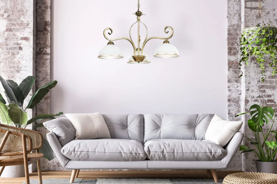 Emibig Deckenleuchte Gold Antik Weiß Glasschirm 3-flammig< Hängelampen|Esszimmer Lampen