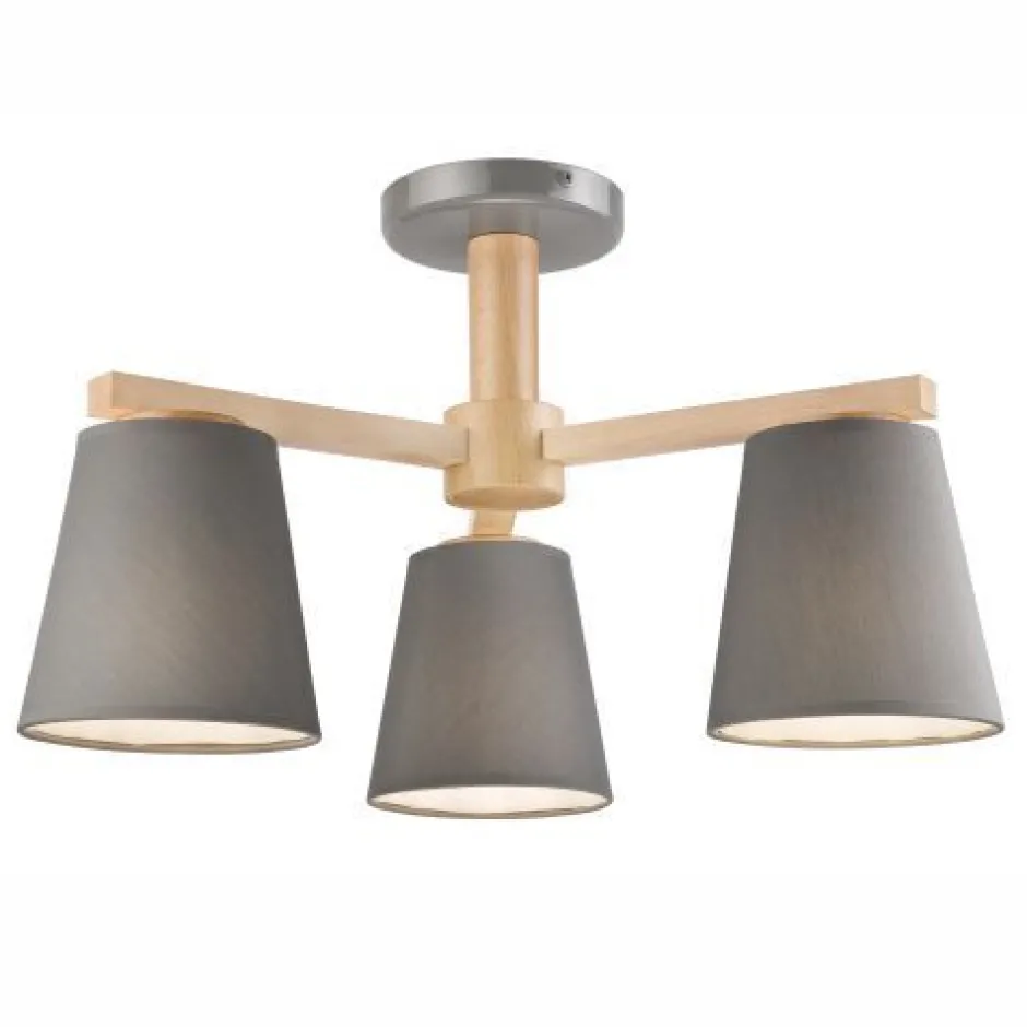 Bürolampen|Lampen Aus Aller Welt*Lamkur Deckenleuchte Grau Holz Stoff Metall Wohnzimmer