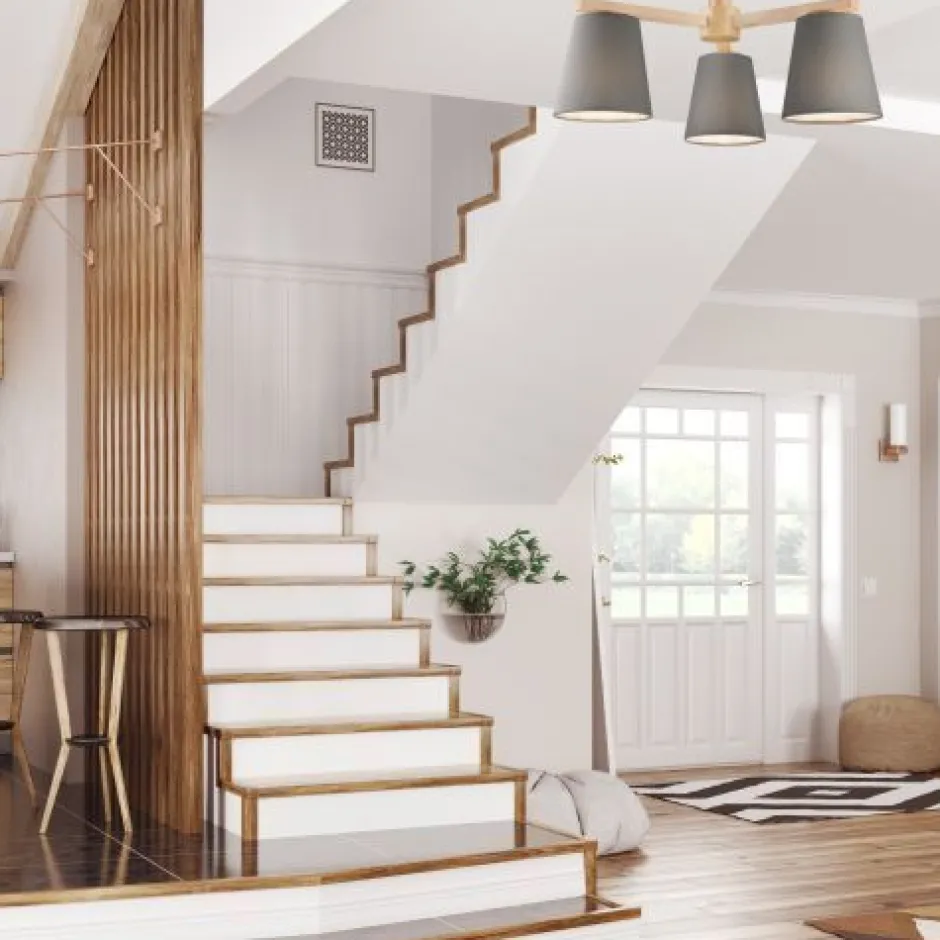 Bürolampen|Lampen Aus Aller Welt*Lamkur Deckenleuchte Grau Holz Stoff Metall Wohnzimmer