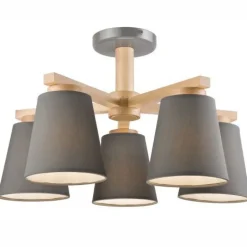 Lamkur Deckenleuchte Grau Textil Holz 5-fmg Skandinavisch< Deckenleuchten|Flurlampen