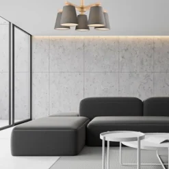 Lamkur Deckenleuchte Grau Textil Holz 5-fmg Skandinavisch< Deckenleuchten|Flurlampen