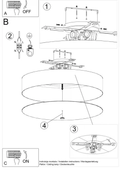 Sollux Deckenleuchte groß Ø 80 cm rund Weiß Stoff Glas 6x E27< Deckenleuchten|Flurlampen