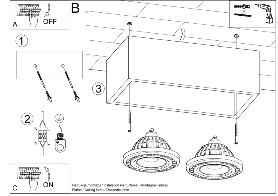 Sollux Deckenleuchte Holz eckig klein für 2x GU10 wohnlich< Holzlampen|Moderne Lampen