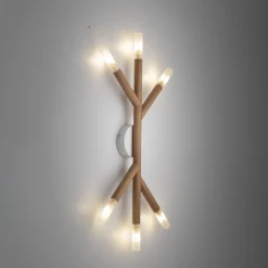 TK Lighting Deckenleuchte Holz Glas 66 cm lang in Kiefer Weiß 6x G9< Deckenleuchten|Flurlampen