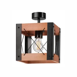 Lamkur Deckenleuchte Holz Metall Rustikal Schwarz eckig klein E27< Deckenleuchten|Rustikale Lampen