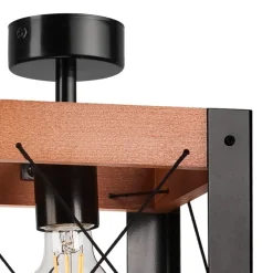 Lamkur Deckenleuchte Holz Metall Rustikal Schwarz eckig klein E27< Deckenleuchten|Rustikale Lampen