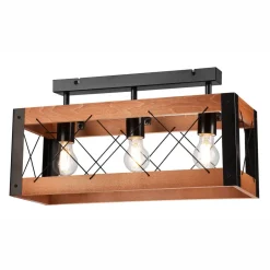 Lamkur Deckenleuchte Holz Metall Rustikal L: 53 cm Schwarz 3x E27< Deckenleuchten|Rustikale Lampen