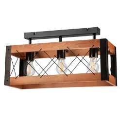 Lamkur Deckenleuchte Holz Metall Rustikal L: 53 cm Schwarz 3x E27< Deckenleuchten|Rustikale Lampen