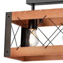 Lamkur Deckenleuchte Holz Metall Rustikal L: 53 cm Schwarz 3x E27< Deckenleuchten|Rustikale Lampen