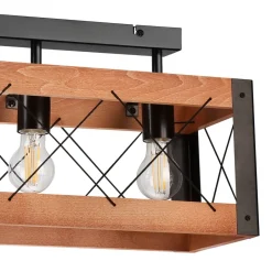 Lamkur Deckenleuchte Holz Metall Rustikal L: 53 cm Schwarz 3x E27< Deckenleuchten|Rustikale Lampen