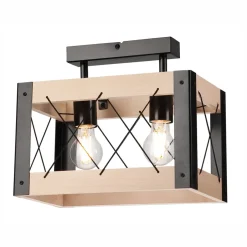 Lamkur Deckenleuchte Holz Metall eckig 2x E27 Rustikal Schwarz Natur< Deckenleuchten|Bürolampen