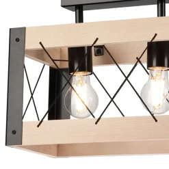 Lamkur Deckenleuchte Holz Metall eckig 2x E27 Rustikal Schwarz Natur< Deckenleuchten|Bürolampen