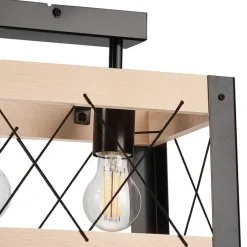 Lamkur Deckenleuchte Holz Metall eckig 2x E27 Rustikal Schwarz Natur< Deckenleuchten|Bürolampen