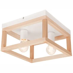 Deckenleuchten|Flurlampen*Lamkur Deckenleuchte Holz Metall B: 30 cm eckig Natur Weiß 2x E27