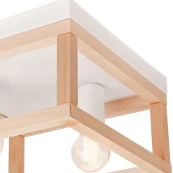 Deckenleuchten|Flurlampen*Lamkur Deckenleuchte Holz Metall B: 30 cm eckig Natur Weiß 2x E27