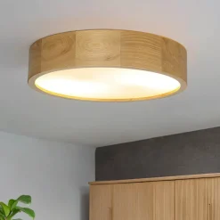 Lamkur Deckenleuchte in Eiche rund Wohnzimmer Holz Lampe< Holzlampen|Moderne Lampen