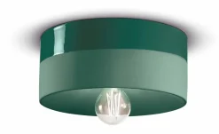 Wohnzimmerlampen|Keramiklampen*Ferroluce Deckenleuchte Keramik E27 Ø 25 cm Grün rund
