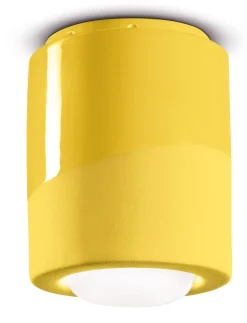 Ferroluce Deckenleuchte Keramik E27 Ø 12,5 cm Aufputz Gelb rund< Wohnzimmerlampen|Keramiklampen