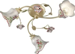 Ferroluce Deckenleuchte Keramik Metall E14 3-flammig Landhausstil< Wohnzimmerlampen|Keramiklampen