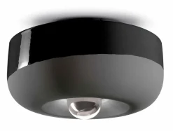 Ferroluce Deckenleuchte Keramik rund Ø 27 cm Schwarz E27 Retro< Wohnzimmerlampen|Keramiklampen