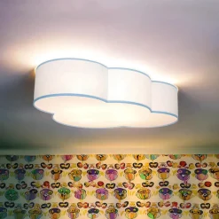 Kinderzimmerlampen|Kinderlampen*TK Lighting Deckenleuchte Kinderzimmer Blau Wolke Stoffschirm 4x E27