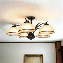 Luminex Deckenleuchte KORFU in Messing Antik 5-flmg< Glaslampen|Rustikale Lampen