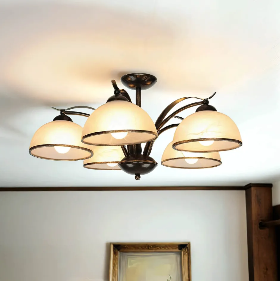 Luminex Deckenleuchte KORFU in Messing Antik 5-flmg< Glaslampen|Rustikale Lampen