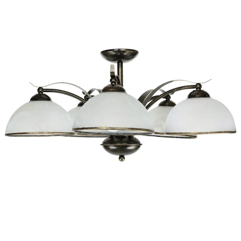 Luminex Deckenleuchte KORFU in Messing Antik 5-flmg< Glaslampen|Rustikale Lampen