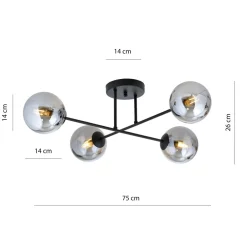 Emibig Deckenleuchte Kugel Schirme 4x E14 Grau Schwarz< Glaslampen|Retro Lampen