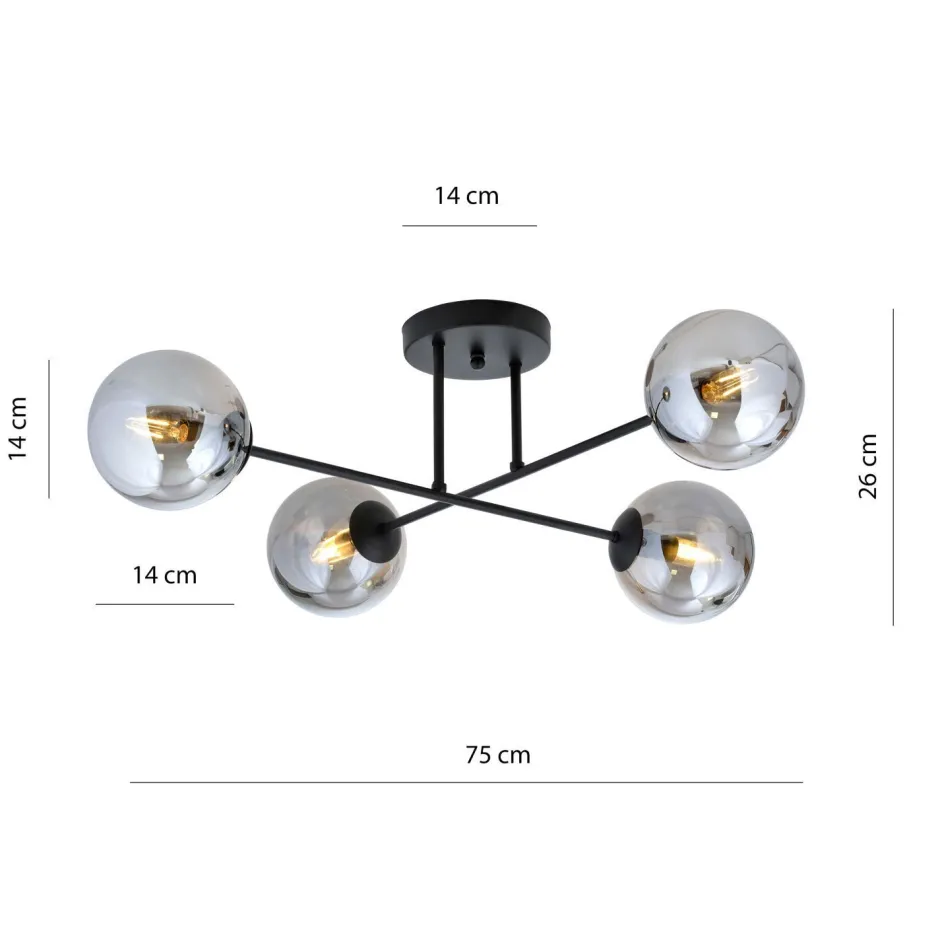 Emibig Deckenleuchte Kugel Schirme 4x E14 Grau Schwarz< Glaslampen|Retro Lampen