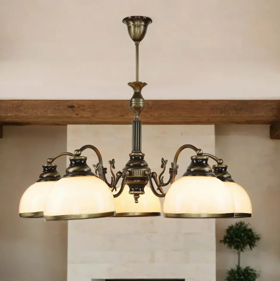 Jupiter Deckenleuchte MARLOW Messing antik Ø70cm Esstisch< Glaslampen|Jugendstil Lampen