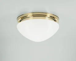 Berliner Messingleuchten Deckenleuchte Messing poliert Glas E27 Ø30 cm rund< Flurlampen|Bürolampen