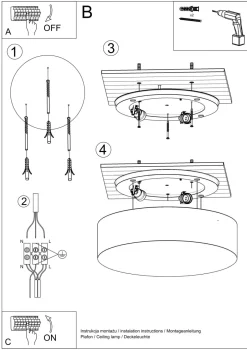 Deckenleuchten|Flurlampen*Sollux Deckenleuchte Metall 58 cm breit Drahtschirm Schwarz
